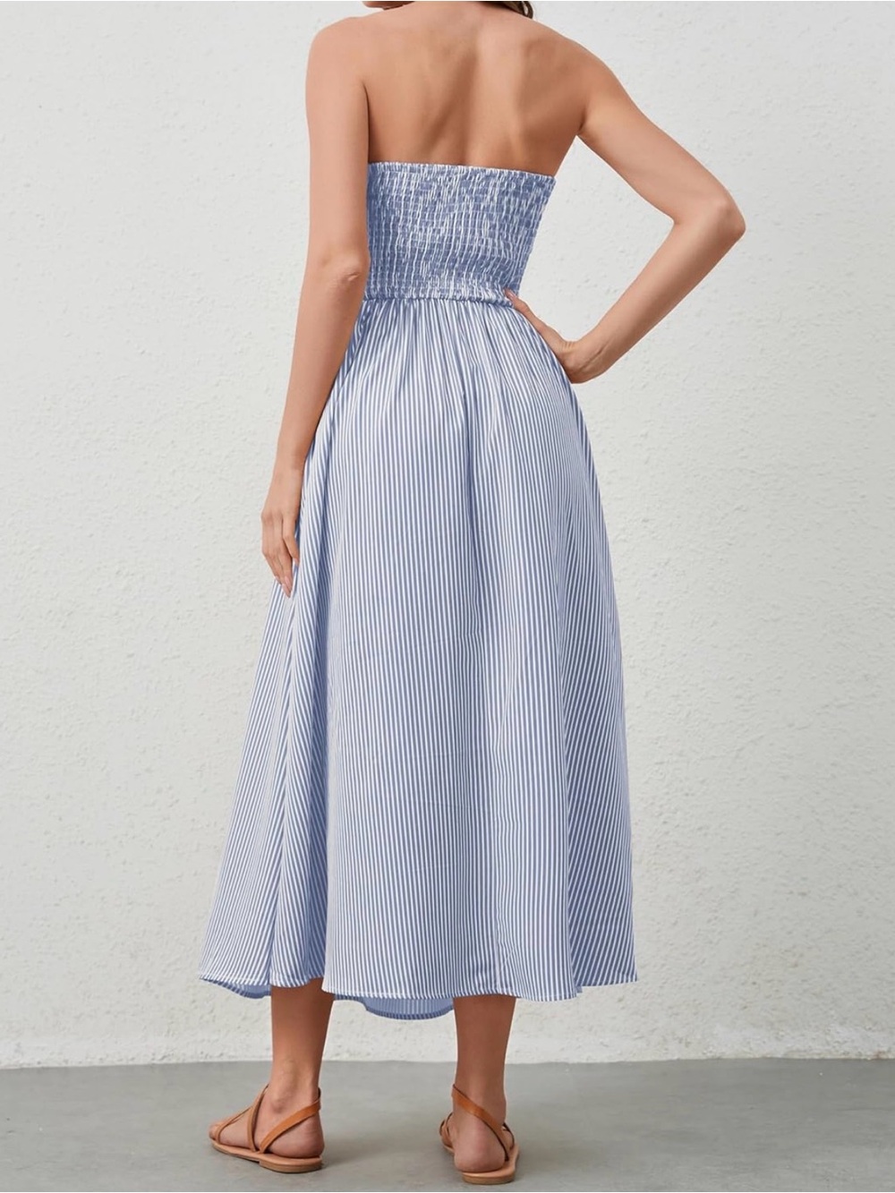Light Blue Pinstripe Maxi Dress - Picture 2 of 11